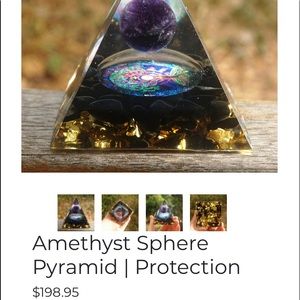 New Orgonite Resin Encased Amethyst Sphere TreeofLife Gold Leaf Crystal Pyramid